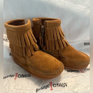 Childs Minnetonka Double Fringe Side Zip Western Boots New